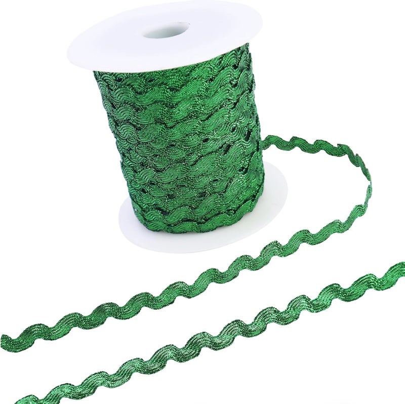 GXTIZAS 40 Yards Rick Rack Wave Bending Fringe Trim Christmas Green Glitter Lace Ribbon Metallic RIC Rac Trim for Sewing Clothes Gift Wrapping Home Party Decoration - Image 1